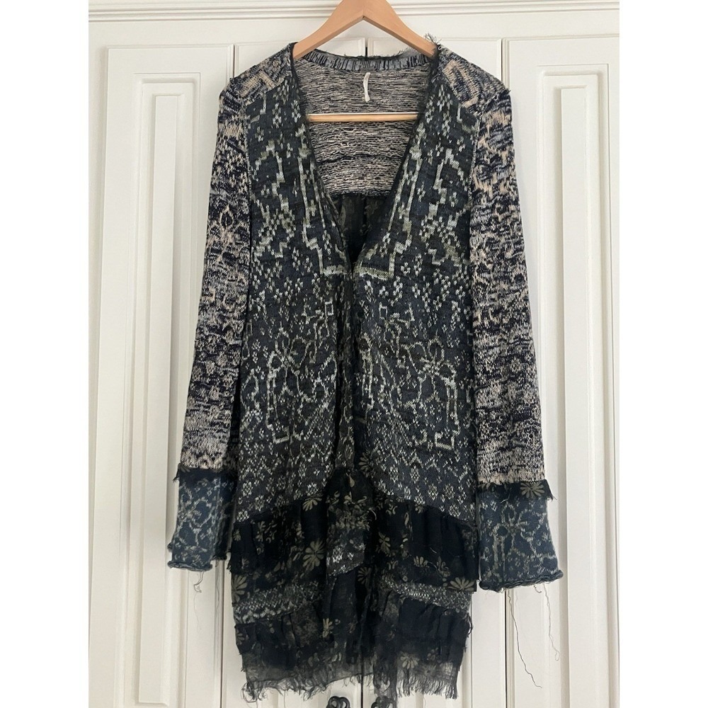 Free People Caspia Ruffled Cotton Blend Lightweight Cardigan Sweater Size Small - Picture 2 of 7